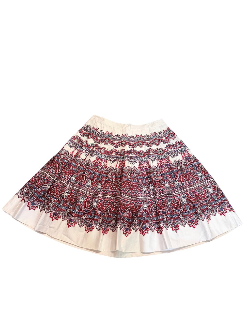 Talbots New With Tags White Red Blue Paisley Cotton Pleated A-Line Skirt Size 12